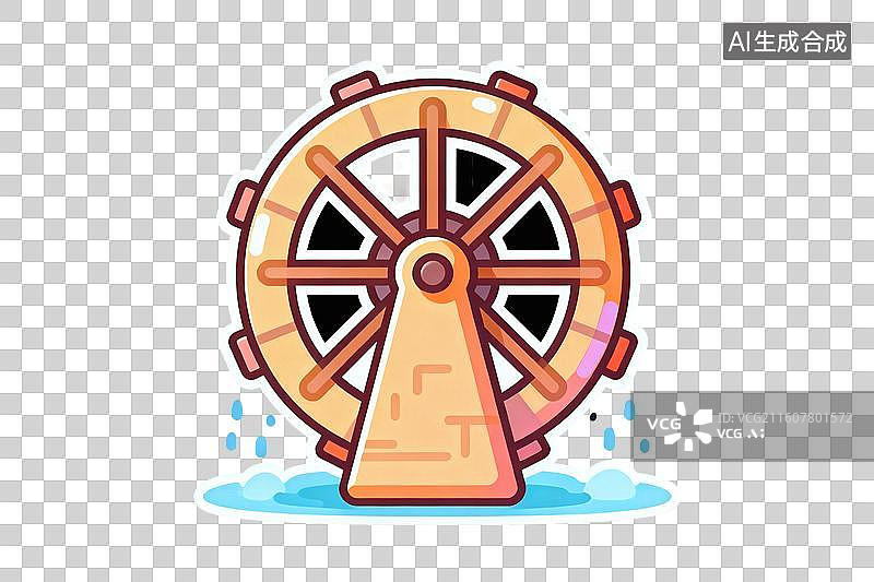 【AI数字艺术】卡通风格，古代农业用具，水车PNG格式的免扣元素图片素材
