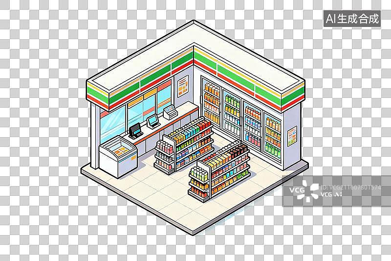 【AI数字艺术】卡通风格，一座便利店PNG格式的免扣元素图片素材