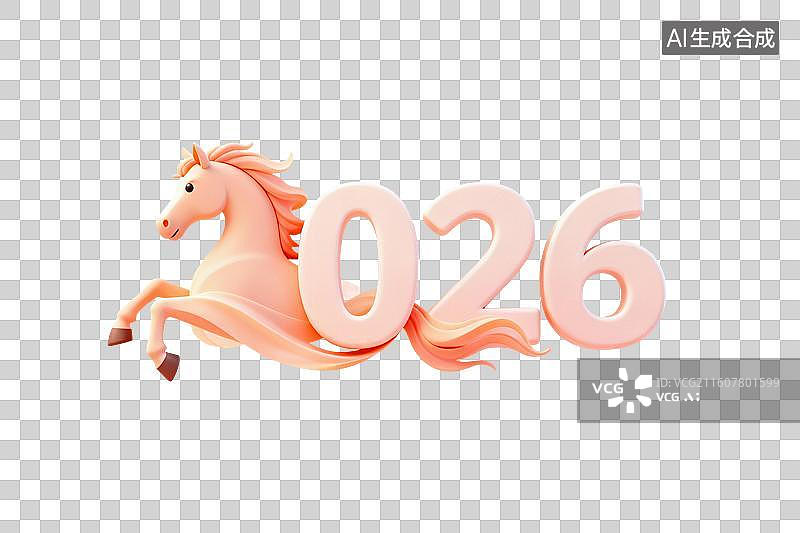 【AI数字艺术】卡通风格，2026年马年数字标头PNG格式的免扣元素图片素材