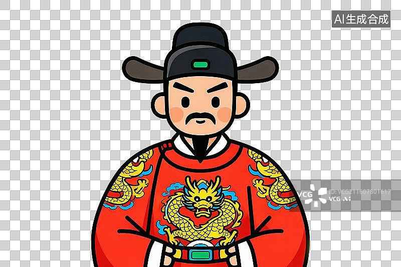 【AI数字艺术】卡通风格，穿着红色龙袍的明代帝王PNG格式的免扣元素图片素材