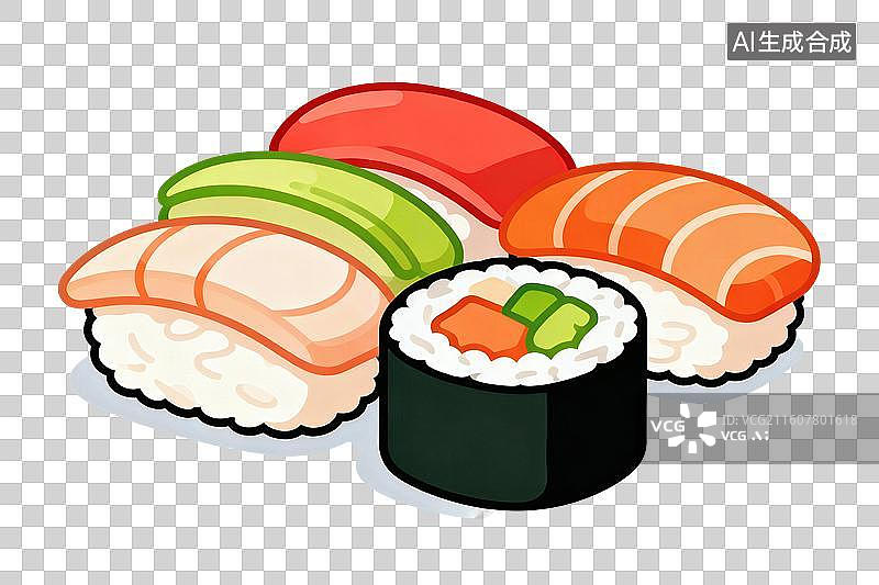 【AI数字艺术】卡通风格，美味的寿司PNG格式的免扣元素图片素材