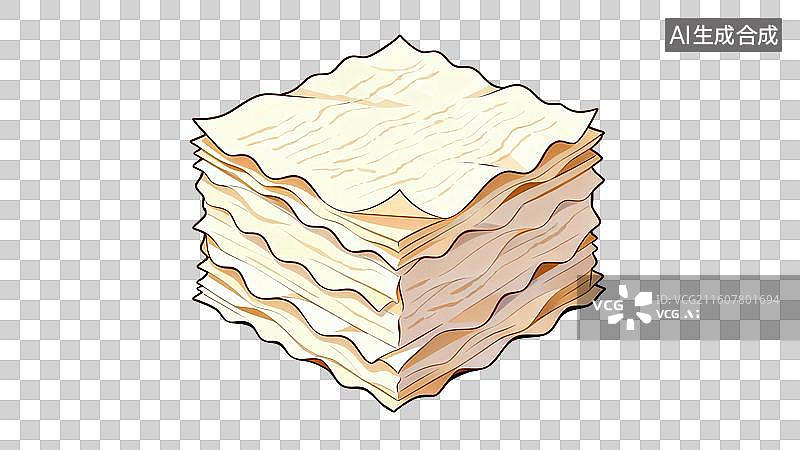 【AI数字艺术】卡通风格，一叠白色的宣纸PNG格式的免扣元素图片素材