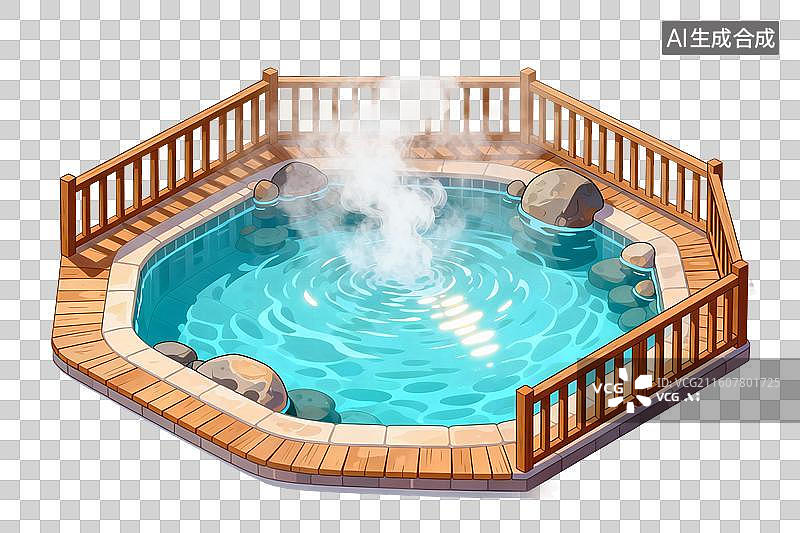 【AI数字艺术】卡通风格，户外温泉PNG格式的免扣元素图片素材