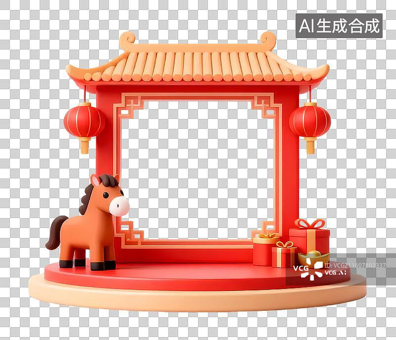 【AI数字艺术】中国风红色牌坊图片素材