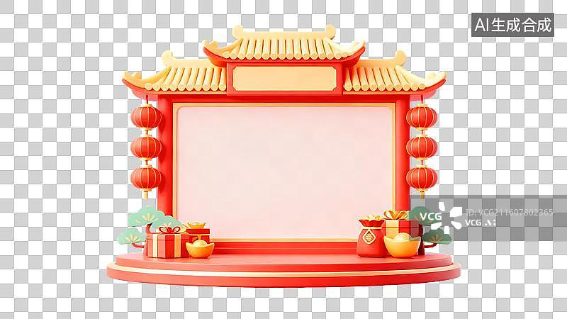 【AI数字艺术】中国风红色牌坊图片素材