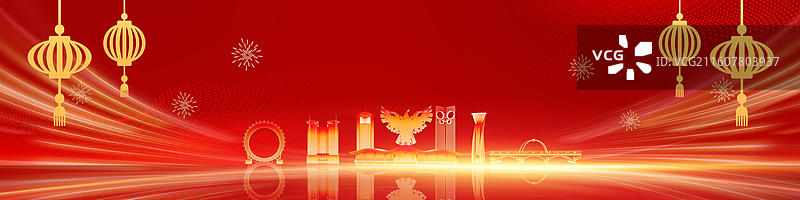 红色科技感潍坊城市年会展板科技风格年终总结背景展板图片素材