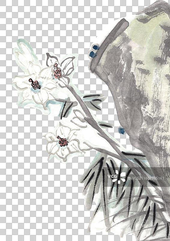 设计 元素 水墨植物 点缀 花 玉簪花图片素材