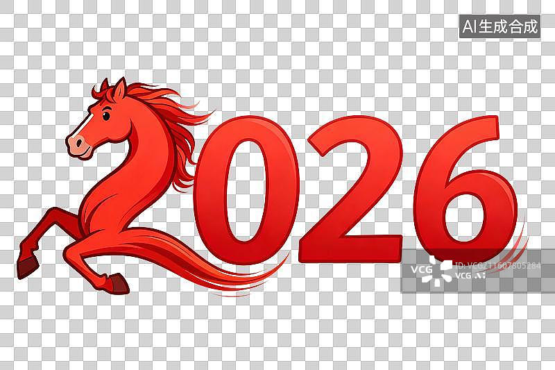 【AI数字艺术】卡通风格，2026年马年数字海报PNG格式的免扣元素图片素材