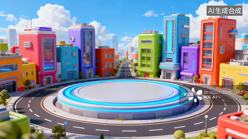 【AI数字艺术】彩虹环岛未来小城图片素材