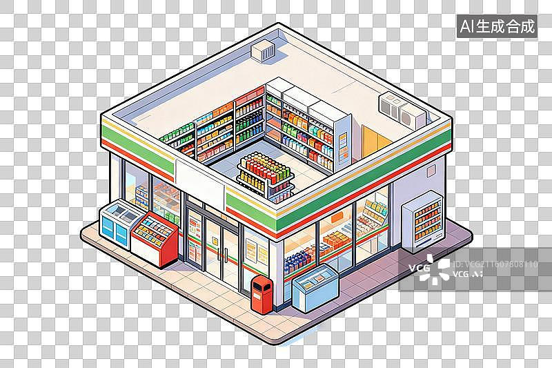 【AI数字艺术】卡通风格，一个便利店PNG格式的免扣元素图片素材