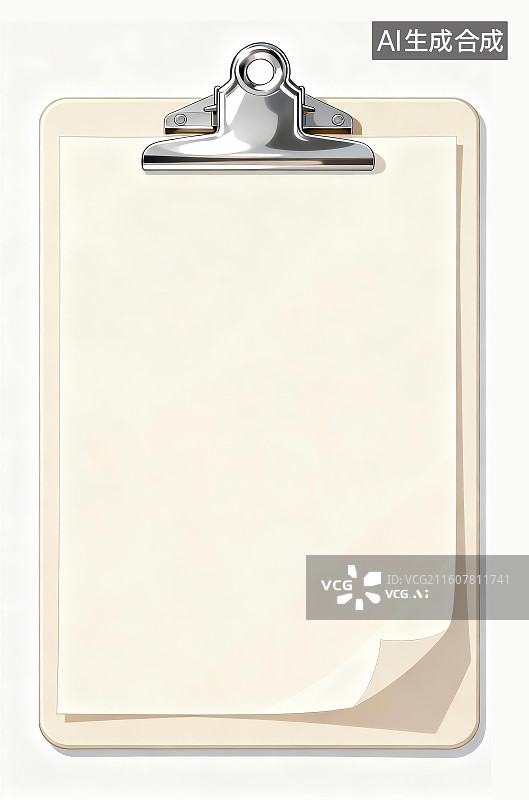 【AI数字艺术】浅米色的剪贴板米白色纸张办公用品写字板图片素材