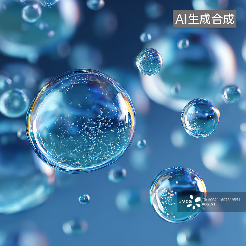 【AI数字艺术】悬浮的透明水珠特写图片素材