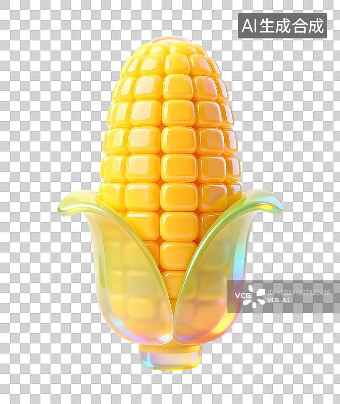 【AI数字艺术】AIGC:3D玻璃质感果冻风格蔬菜玉米图片素材
