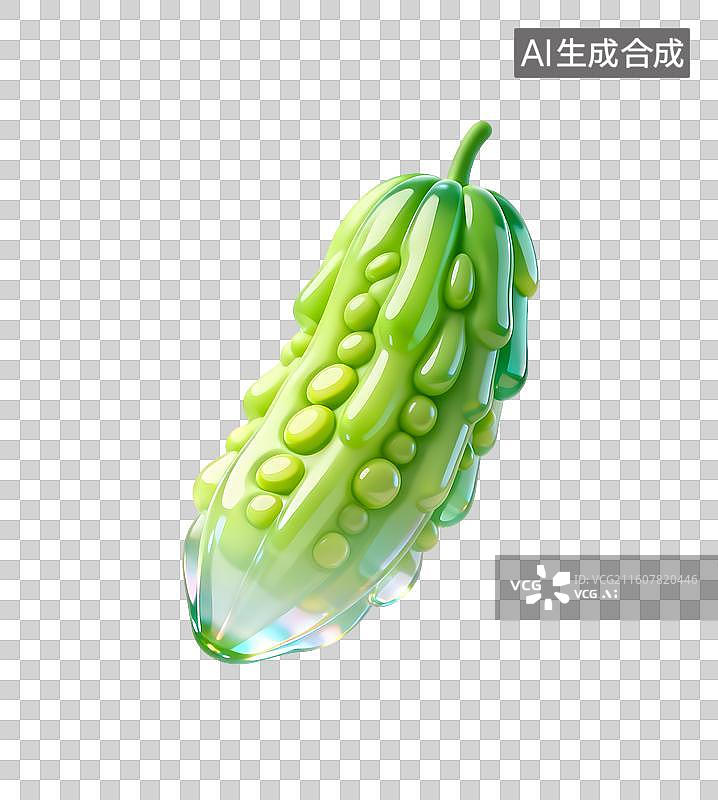 【AI数字艺术】AIGC:3D玻璃质感果冻风格蔬菜 苦瓜图片素材