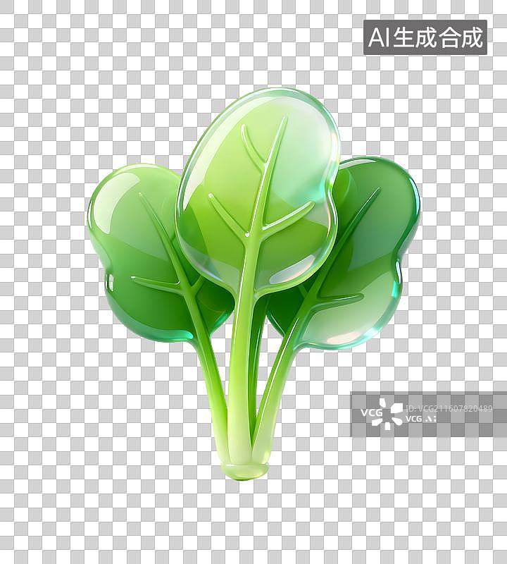 【AI数字艺术】AIGC:3D玻璃质感果冻风格蔬菜 菠菜图片素材