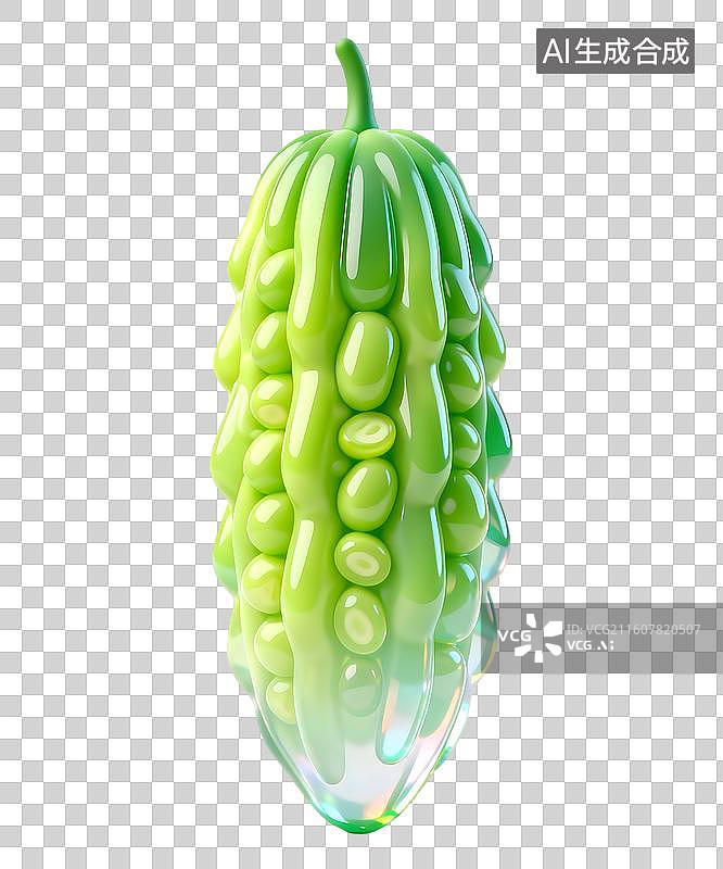 【AI数字艺术】AIGC:3D玻璃质感果冻风格蔬菜 苦瓜图片素材