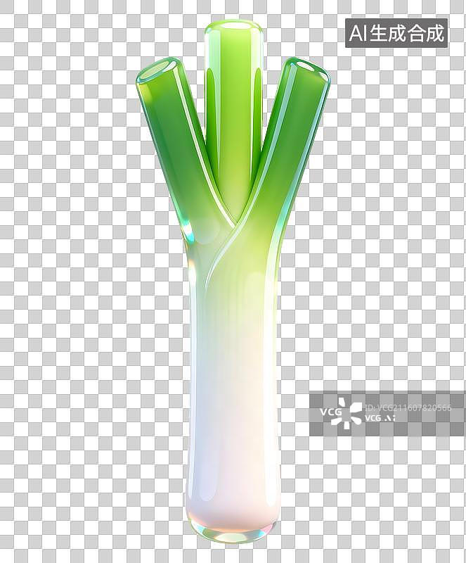 【AI数字艺术】AIGC:3D玻璃质感果冻风格蔬菜 大葱图片素材