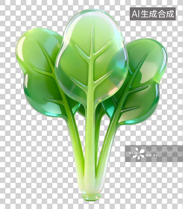 【AI数字艺术】AIGC:3D玻璃质感果冻风格蔬菜 菠菜图片素材