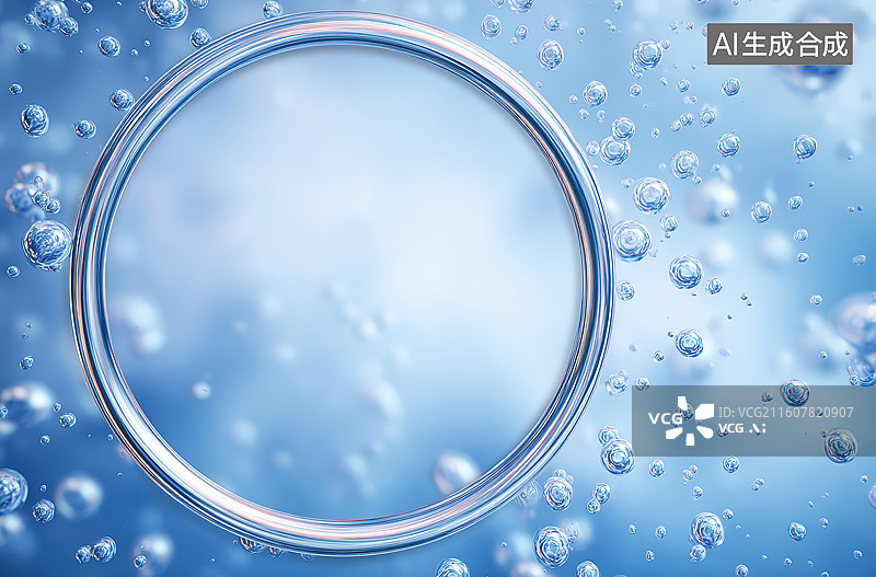 【AI数字艺术】水泡环绕的透明圆环图片素材