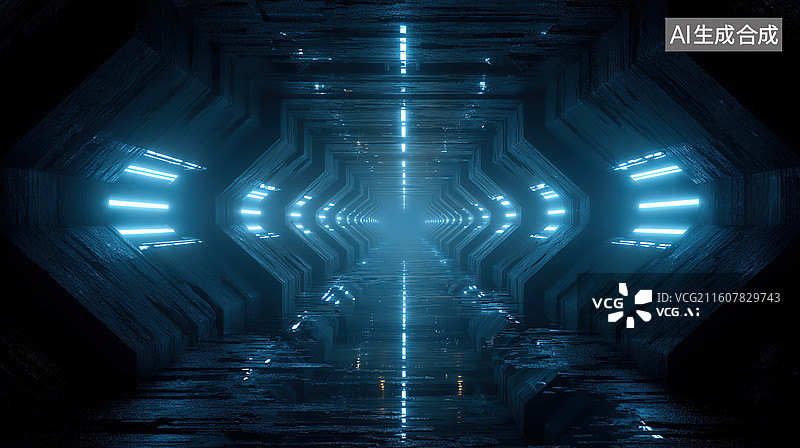 【AI数字艺术】未来科技隧道内部景象图片素材