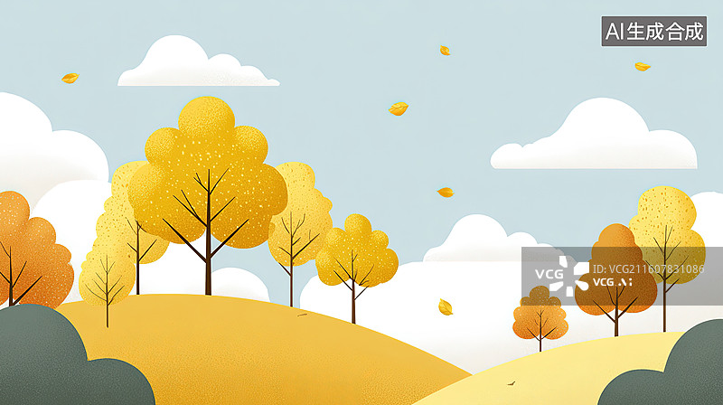 【AI数字艺术】秋日树林风景插画图片素材