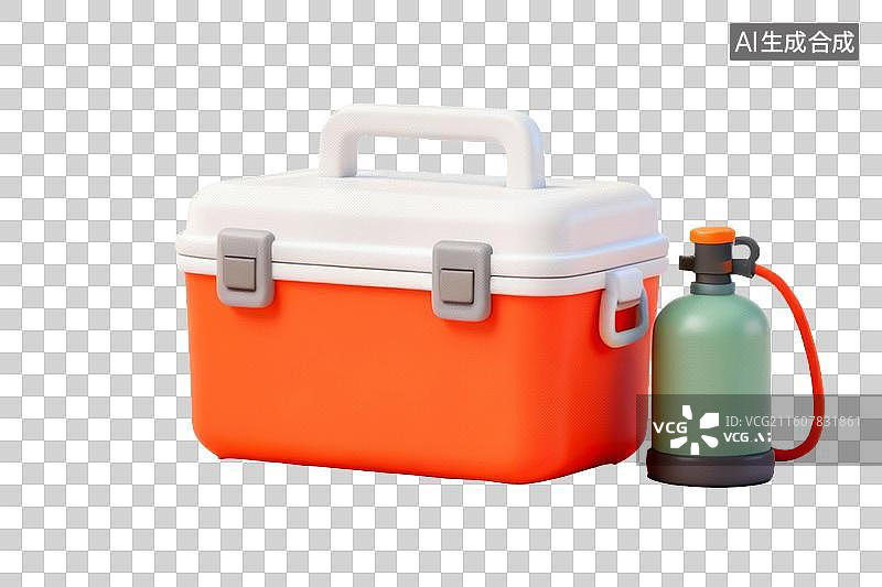 【AI数字艺术】橙色冷藏箱与绿色气罐，3D免抠元素图片素材