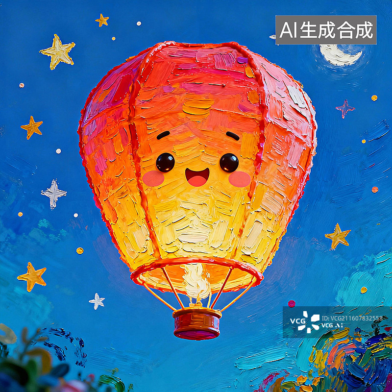 【AI数字艺术】飞在半空中的孔明灯 主题插画图片素材