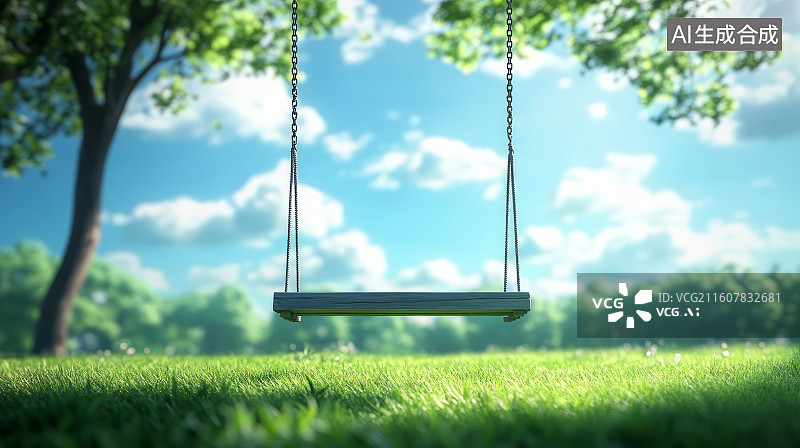 【AI数字艺术】户外公园草坪上的秋千图片素材