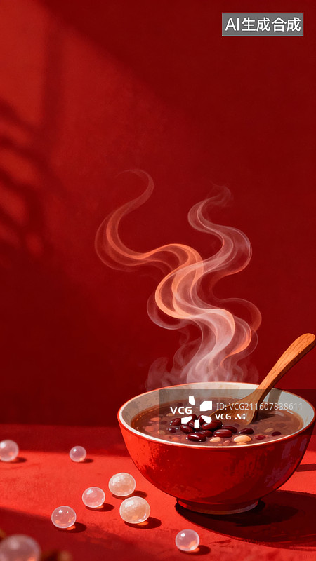 【AI数字艺术】热气腾腾的红豆粥图片图片素材