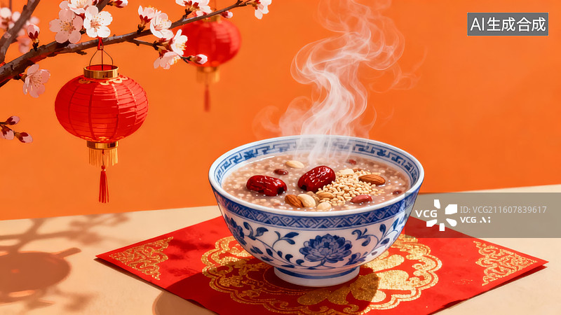 【AI数字艺术】热腾腾的粥配红枣节日氛围浓厚图片素材