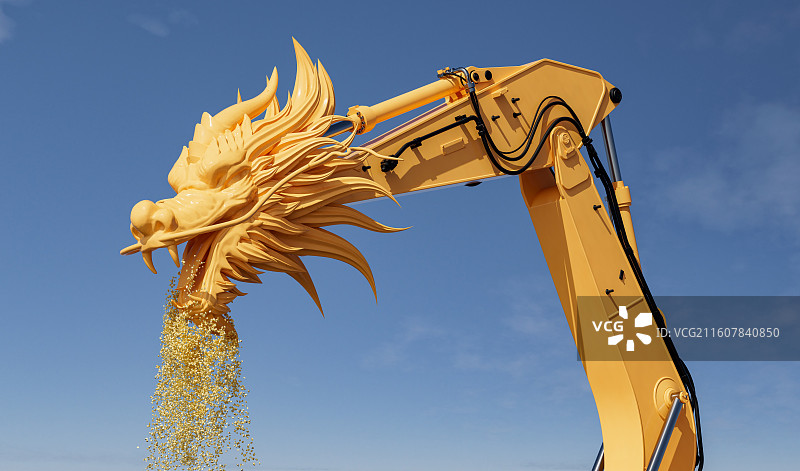 稀土产业链_工程机械臂与金色龙头的创意融合图片素材