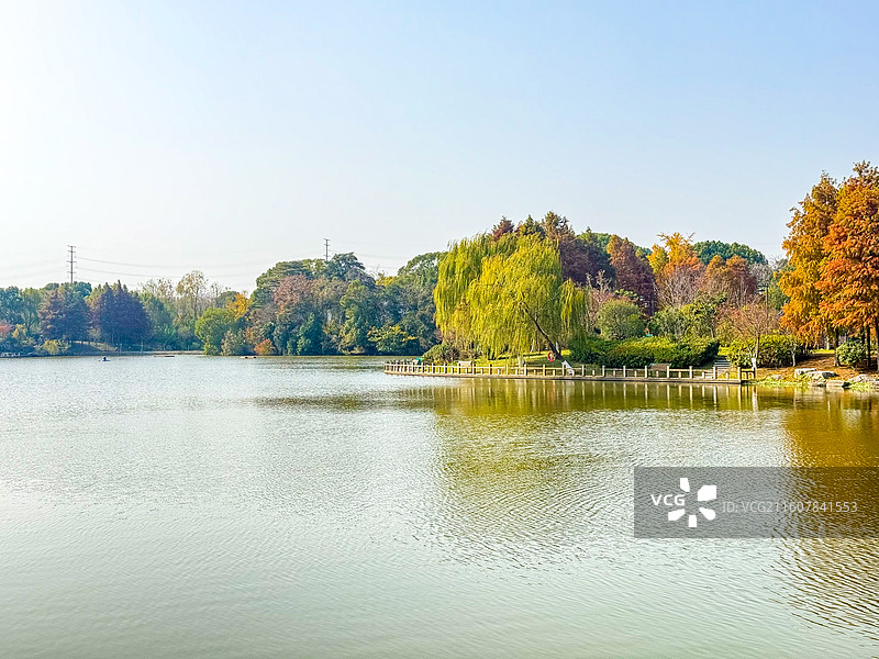 秋日的南通啬园风景，公园湖畔风光图片素材
