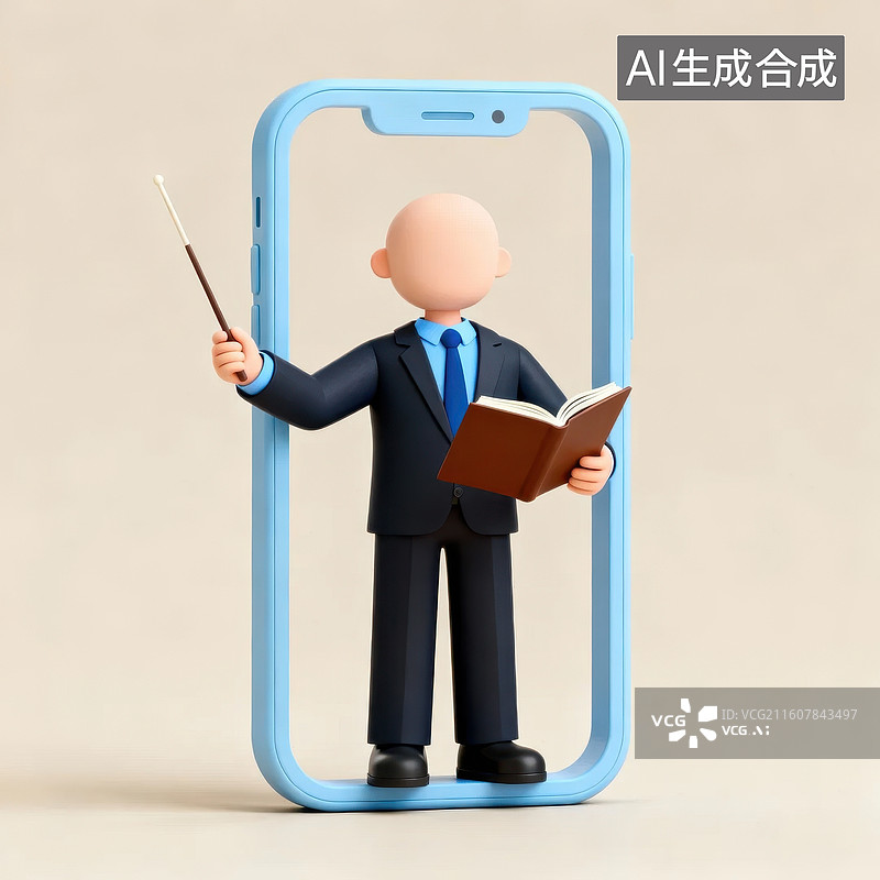 【AI数字艺术】手机中的教师形象图片素材