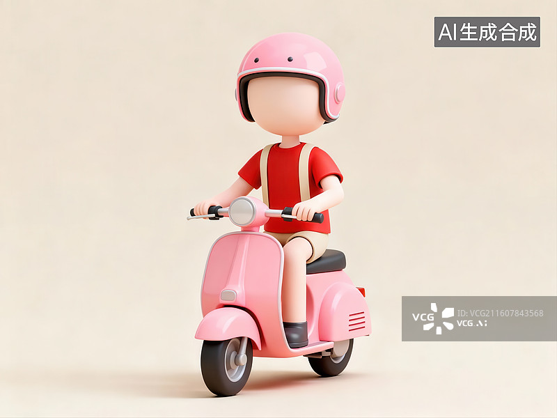 【AI数字艺术】粉色头盔骑电动车的人物模型图片素材