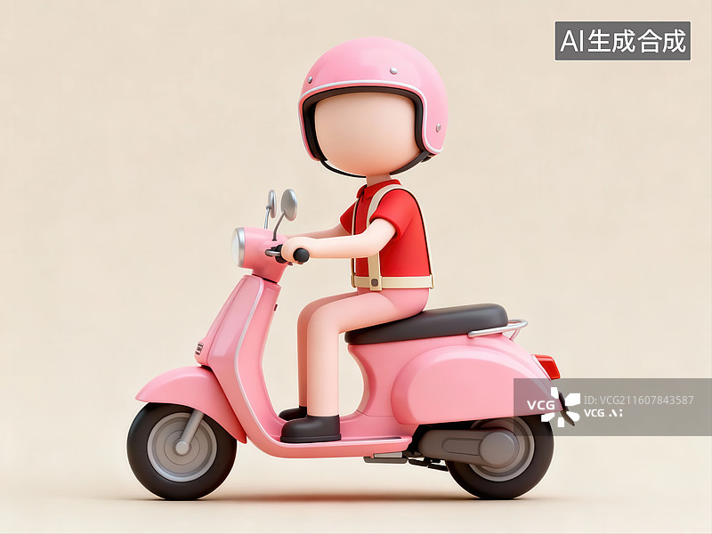 【AI数字艺术】粉色头盔人物骑粉色踏板车图片素材