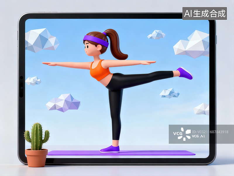 【AI数字艺术】平板显示瑜伽练习动画图片素材