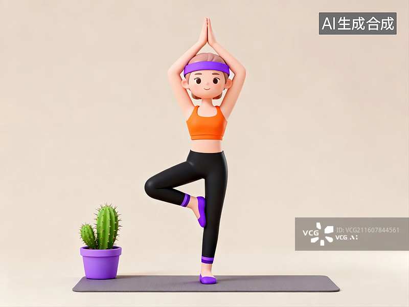 【AI数字艺术】卡通人物练习瑜伽图片素材