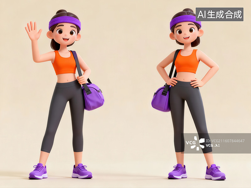 【AI数字艺术】卡通女孩健身造型展示图片素材