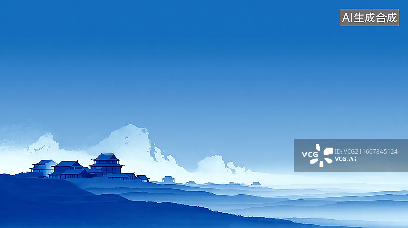 【AI数字艺术】水墨江南村落雾中景图片素材