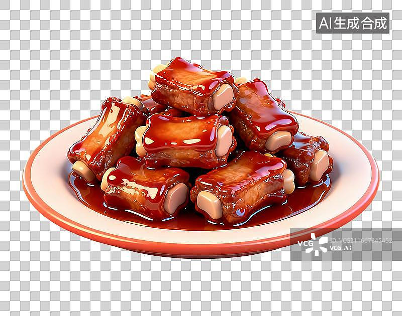 【AI数字艺术】3D卡通年夜饭元素红烧排骨图片素材