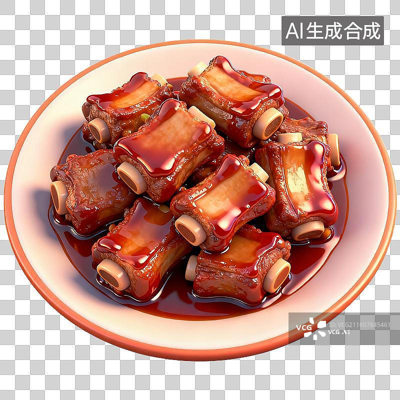 【AI数字艺术】3D卡通年夜饭元素红烧排骨图片素材