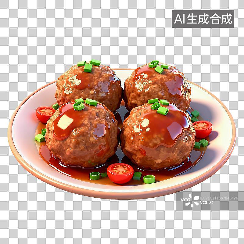 【AI数字艺术】3D卡通年夜饭元素四喜丸子图片素材