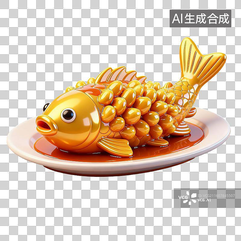 【AI数字艺术】3D卡通年夜饭元素松鼠鳜鱼图片素材