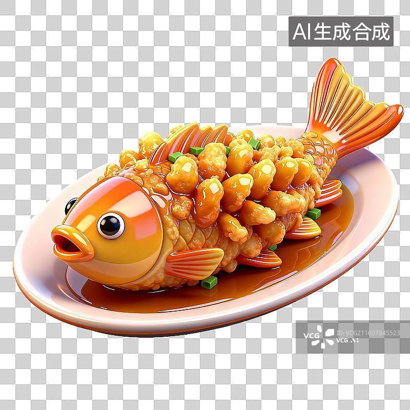 【AI数字艺术】3D卡通年夜饭元素松鼠鳜鱼图片素材