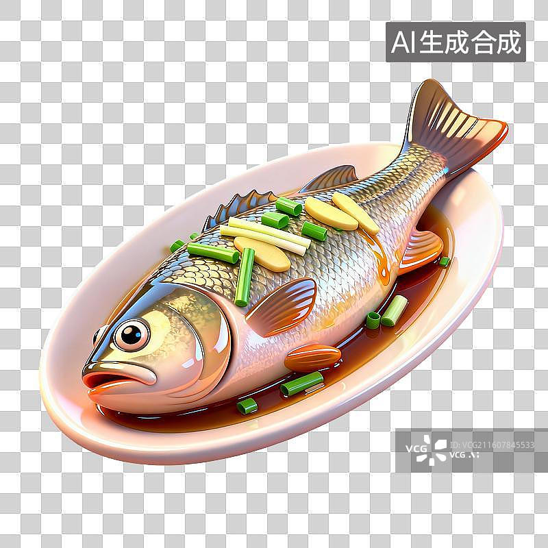【AI数字艺术】3D卡通年夜饭元素清蒸鱼图片素材