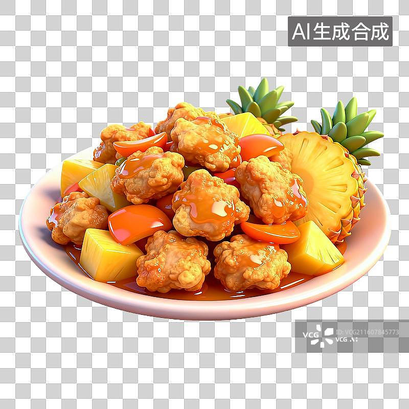 【AI数字艺术】3D卡通年夜饭元素菠萝咕咾肉图片素材