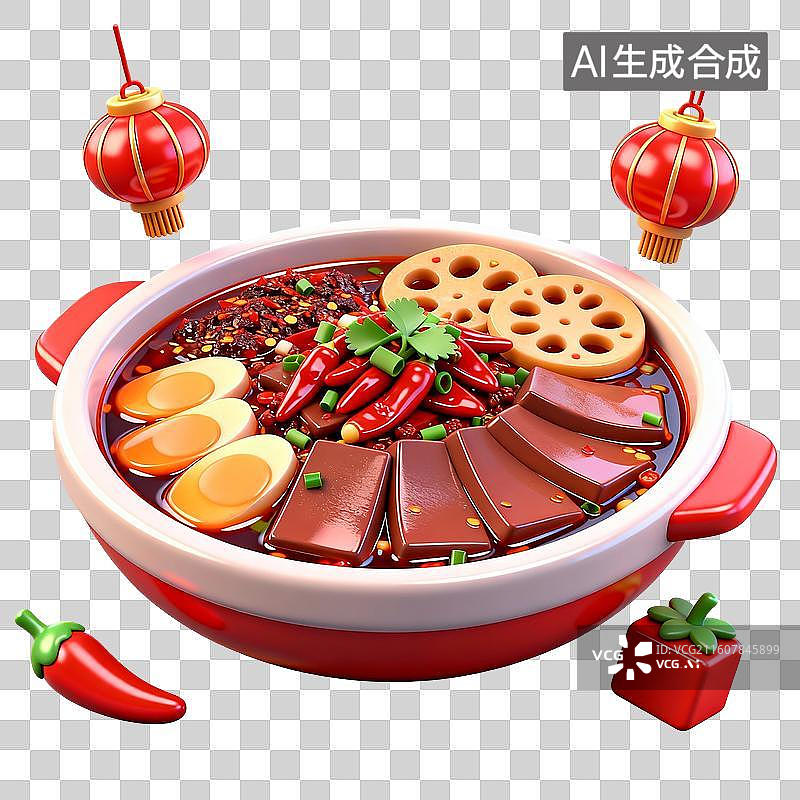 【AI数字艺术】3D卡通年夜饭元素毛血旺图片素材
