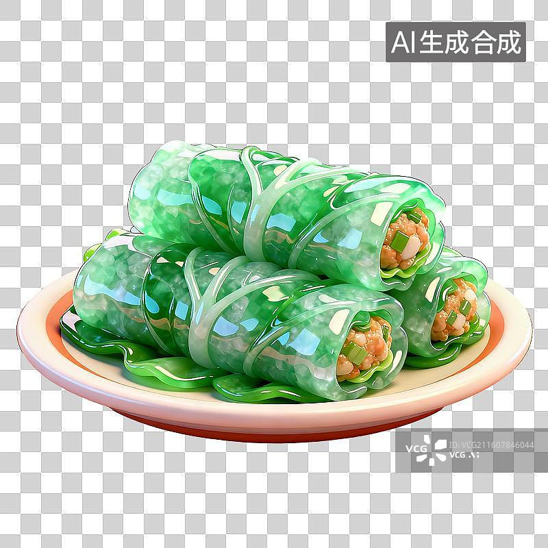 【AI数字艺术】3D卡通年夜饭元素翡翠白菜卷图片素材