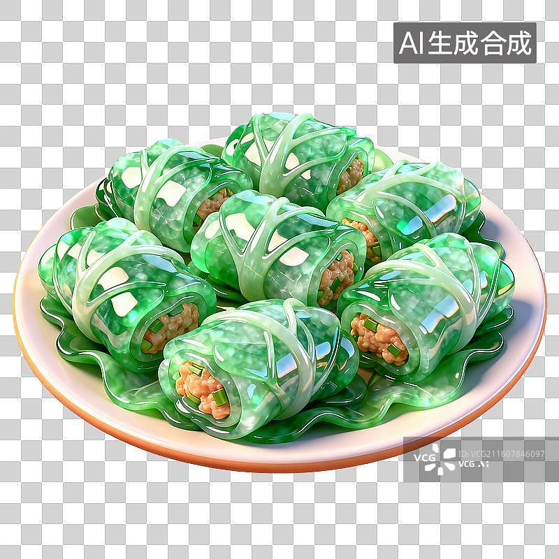 【AI数字艺术】3D卡通年夜饭元素翡翠白菜卷图片素材