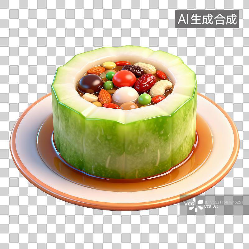 【AI数字艺术】3D卡通年夜饭元素八宝冬瓜盅图片素材